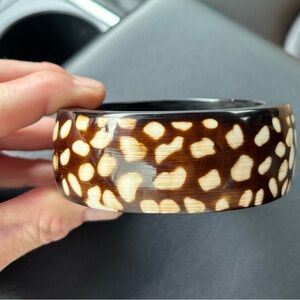 VTG Brown/White Spotted Animal Print Chunky Wide Bangle Bracelet